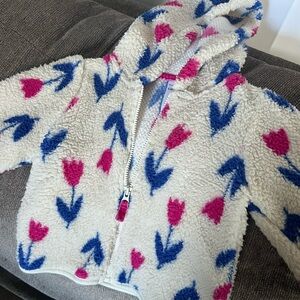 Carter's Cream Sherpa Hoodie with Pink and Blue Flowers